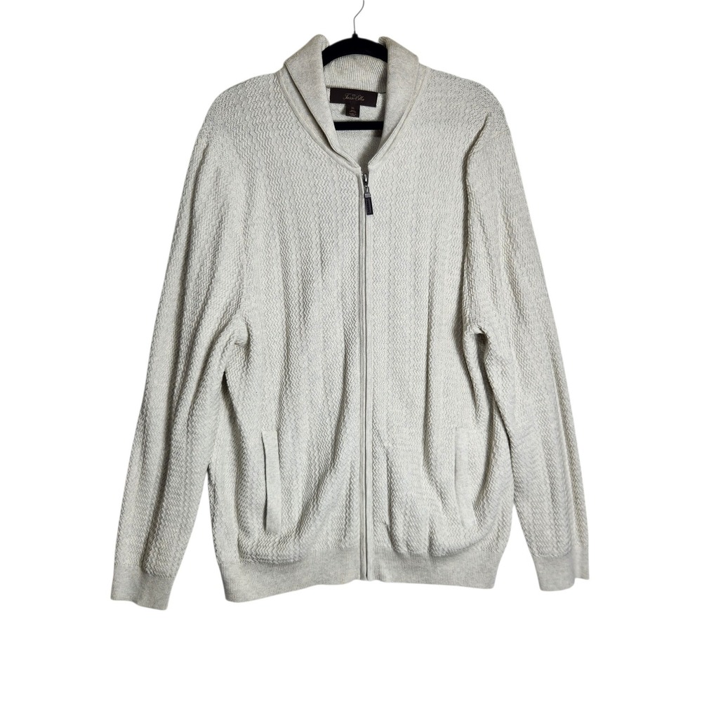 Tasso Elba Mens XL Full Zip Shawl Collar Cardigan Sweater Birch Heather